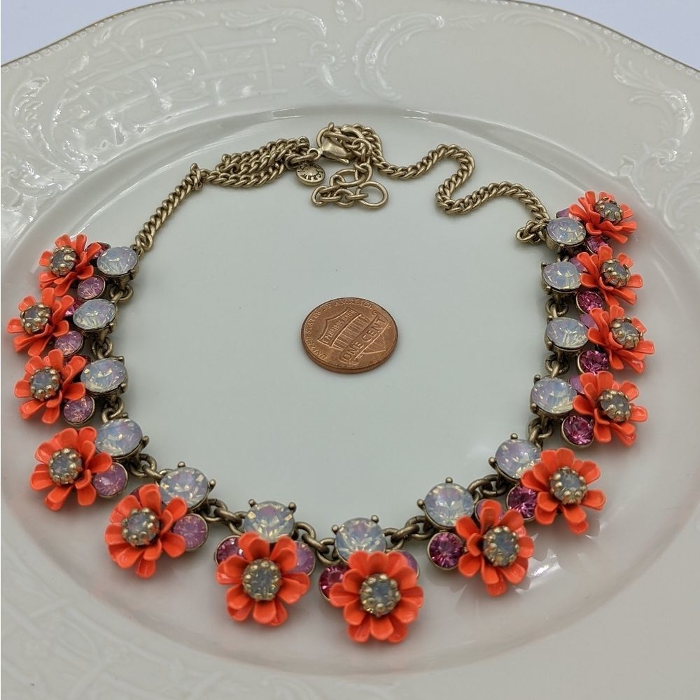 J. Crew Rare Coral Gold Flower Crystal Necklace